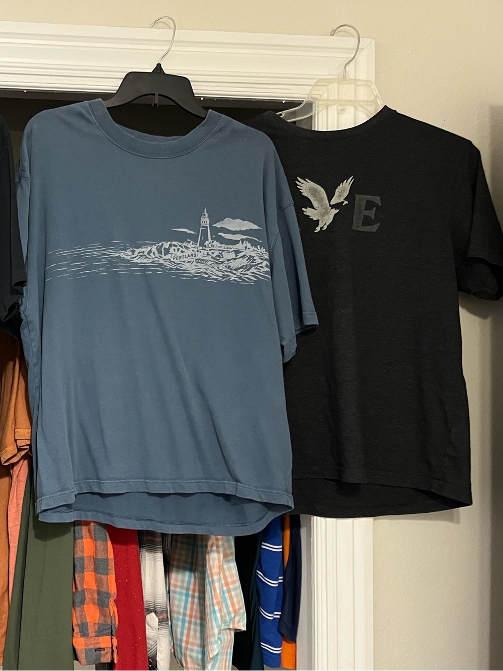 American Eagle Outfitters Slate Blue Lighthouse and Black AE Short Sleeve Tees
